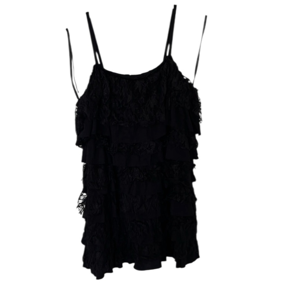 Kenar size large black tiered lace camisole with stretch NWT